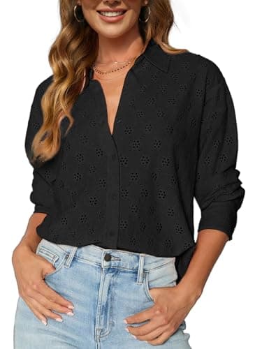 CiCiBird Womens Dressy Casual Lace Blouse Long Sleeve Button Down Shirts Eyelet Summer Tops view 1