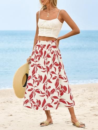 Wenrine Womens Floral Print Maxi Skirt High Waisted A Line Boho Flowy Beach Vacation Long Skirts with Pockets view 3