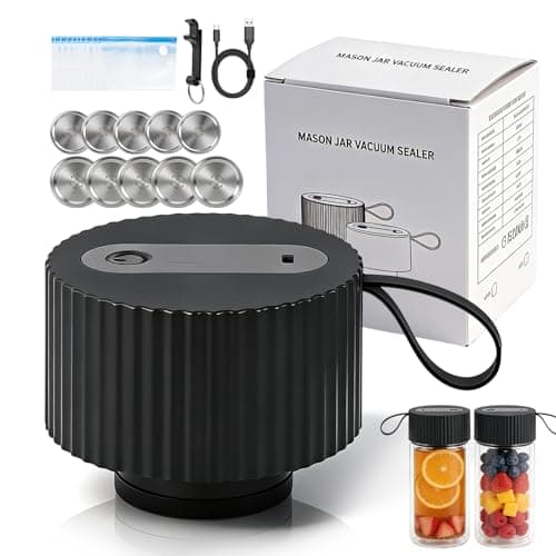 Electric Mason Jar Vacuum Sealer kit 3-in-1 Portable Vacuum Sealing for Jars Lids, Bags & Containers | Ideal for Fresh Produce, Dry Foods, Meats & Meal Prep (Black)