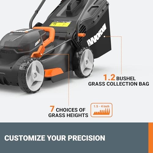 WORX 17" Cordless Lawn Mower, 2 in 1 Electric Mower Cuts Quietly, Compact & Lightweight Push Lawn Mower with 7-Position Height Adjustment for Small Yards, 2 Batteries & Charger Included, WG743 view 5