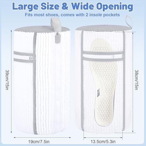 Dntorx 2 PCS Shoe Washing Machine Bag, Reusable L-shaped Zipper Laundry Shoe Bag for Washing Machine with Insoles Mesh Pocket for Washer and Dryer, Shoe Cleaning Bags for Sneaker Tennis Shoes view 2