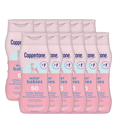 Coppertone Water Babies Sunscreen Lotion SPF 50, Pediatrician Recommended Water Resistant, 8 Fl Oz Bottle (Pack of 12)