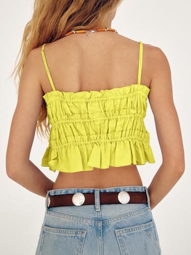 Tankaneo Womens Summer Tie Front Crop Tops Cute Ruffle Ruched Spaghetti Strap Tank Tops Y2K Going Out Shirts view 4