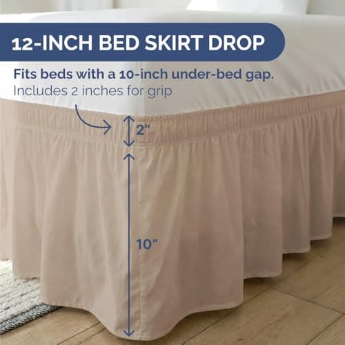 Wrap Around Dust Ruffle Bed Skirt - Cream - for Full Size Beds with 12 Inch Drop - Easy Fit Elastic Strap - Adjustable Pleated Bedskirt w/Brushed Fabric - Wrinkle Free - for Women, Men, Kids & Teens view 2