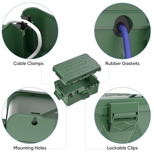 TICONN Outdoor Electrical Box, IP54 Splash-Proof Outdoor Extension Cord Cover, Protects Power Strip, Plug, Socket, Timer, Holiday Lights (Green, Large) (Pack of 2) view 4