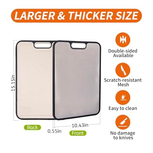Cutting Board for Kitchen, Cutting Board Double Sided Food Grade, Pure Titanium and Wheat Straw PP Non-slip durable and easy to clean (Large) view 2