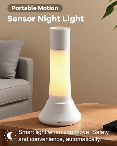 Rechargeable Motion Sensor Night Light Indoor,Portable LED Flashlight & 3 Color Lamp 3 in 1,Bedside Table Lamp for Bedroom, Hallway and Bathroom,Birthday Valentines Day Gifts for Women,Men and Kids view 2