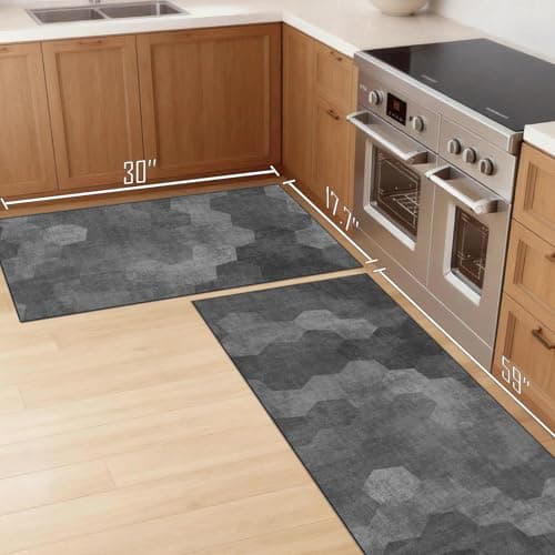 SAIKOOWA Kitchen Mats for Floor,Kitchen Rugs Mat Non Slip Washable Set of 2 PCS, Absorbent Runner Rugs for Kitchen, Front of Sink, 17.3"x 59"+17.3"x 30" Grid view 2