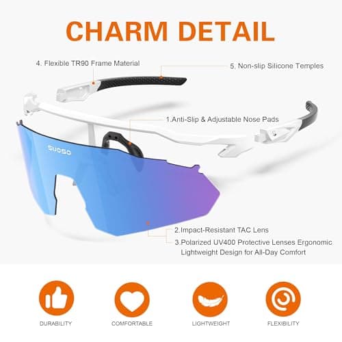 suoso Polarized Sports Sunglasses for Men: Women UV Protection youth Cycling Running Baseball Sun Glasses Softball Goggles view 5