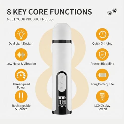 Silent Pet Nail Grinder Pro, 2025 New Dog and Cat Nail Trimmer with LED Light and 3 Speed Settings, Suitable for Thick and Long Nails(1+2*Replacement Head) view 2