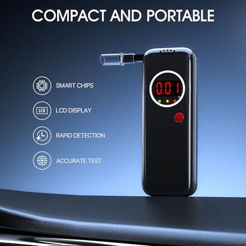 Breathalyzer, Breathalyzers for Alcohol with LCD Digital, Display Alcohol Breathalyzer Tester for Home Use, Portable Breathalyzer with 10 Mouthpieces and Carrying Case (Black) view 2