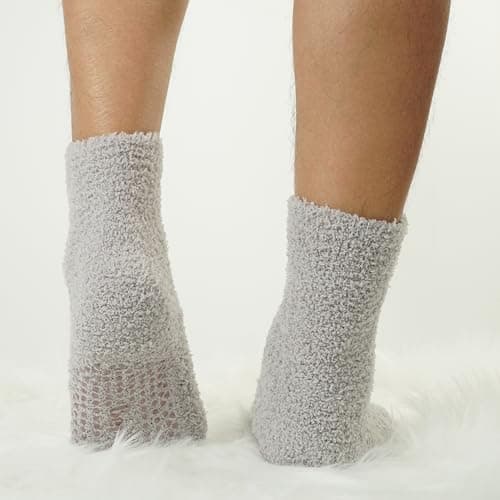 BenSorts Men Fuzzy Slipper Socks with Grips Non Slip Sole Warm House Socks Christmas Gifts view 5