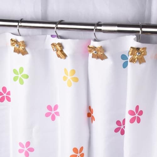 12PCS Shower Curtain Hooks Rings,Gold Bow Resin Curtain Hooks Shower Rings for Bathroom Baby Room Nursery Art Decors view 3