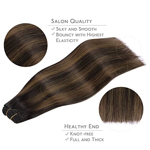 WENNALIFE Human Hair Extensions, 22 Inch 120g 7pcs Natural Black to Chestnut Brown Balayage Clip in Remy Hair Extensions, Double Weft Real Human Hair view 4