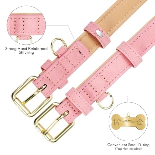 Jumpress Leather Dog Collar for Small Medium Large Dogs, Soft Padded Dog Leather Collar with Heavy Duty Gold Buckle, Durable & Comfortable for Puppy Dogs Daily Walking (Pink, XS) view 5