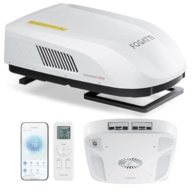 FOGATTI RV AC Unit 16K BTU, with heat pump and Cooling, with WiFi and Remote Control, Quiet AC, Low Profile Rooftop Air Conditioner RV Easy Install Non-Ducted, White, InstaCool Ultra