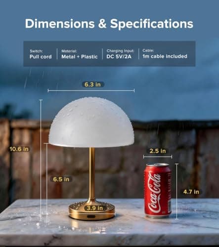 Shower Lamp Rechargeable Waterproof Lamp, Cordless Table Lamp for Bathroom | Battery Powered IP54 Shower Lamp for Inside Shower 3 Color Modes, Stepless Dimming and Memory (Gold) view 6