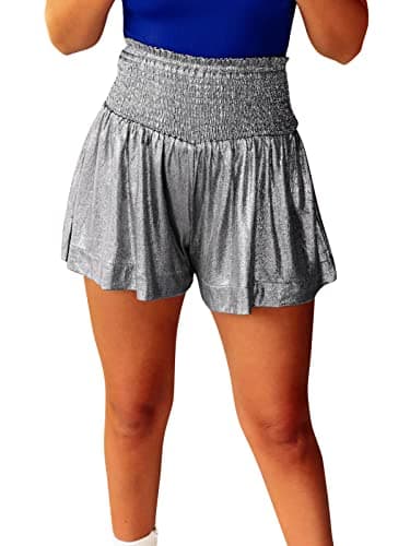 GUOLEZEEV Women Sequin Smocked High Waisted Flowy Glitter Sparkly Metallic Shorts — image 1