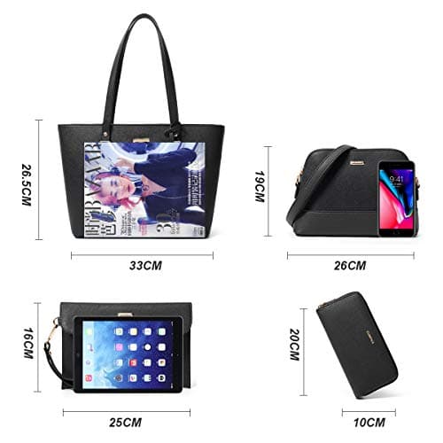 Women Fashion Synthetic Leather Handbags Tote Bag Shoulder Bag Top Handle Satchel Purse Set 4pcs view 5