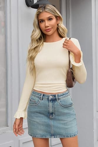 Tankaneo Womens Long Sleeve Shirts 2026 Spring Fall Trendy Basic Tees Ruffle Going Out Tops Outfits Y2k Clothes view 4