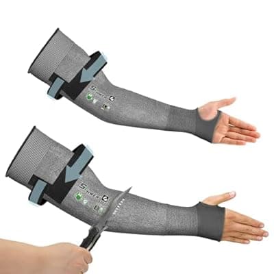 Schwer AIR-SKIN Cut Resistant Arm Sleeves - Lightweight Protection for Thin Skin, Gardening, Kitchen & Pet Care | ANSI A6 Rated, 1 Pair, Grey, 18 IN