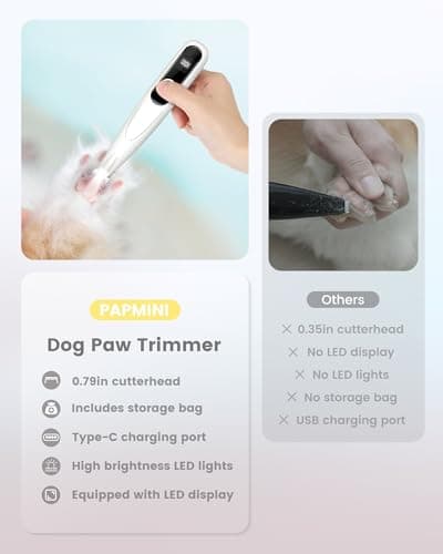 PAPMINI Dog Grooming Kit with LED Display, 35dB Ultra-Low Noise Dog Paw Trimmer, Cordless Hair Trimmer for Paws, Ears, Face, Rump with LED Light view 3