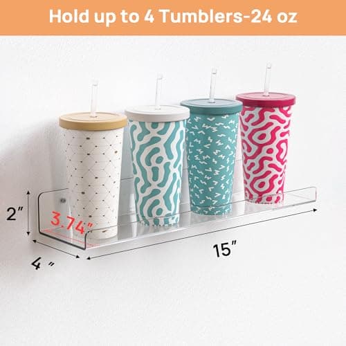 upsimples Acrylic Shelves for Bathroom Storage, 15" Floating Shelves Wall Organizer for Perfume, Make up, Skincare, Kids Bookshelf for Bedroom, Nursery, Living Room Decor, Clear, 4 Pack view 2