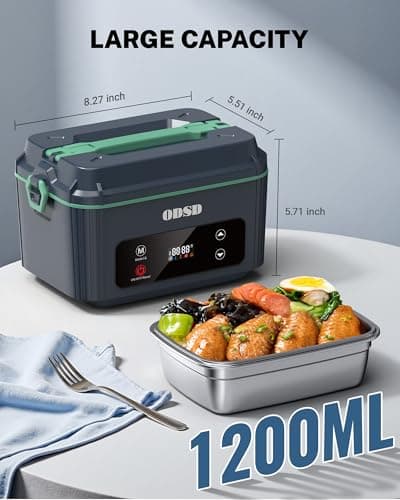 ODSD Cordless Electric Lunch Box for Adults, Heated Lunch Box with 130min Battery Life, Self-Heating Portable Electric Food Warmer with 1.2L Container for Truck, Office, or Outdoor Worksite view 2