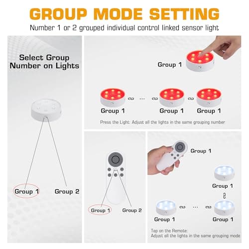 EverBrite Puck Lights with Remote, Rechargeable 2000mAh Linked Sensor Under Cabinet, Two Group Control, 10 RGB Colors, Dimmable for Kitchen, Bedroom Closet (6-Pack) view 6