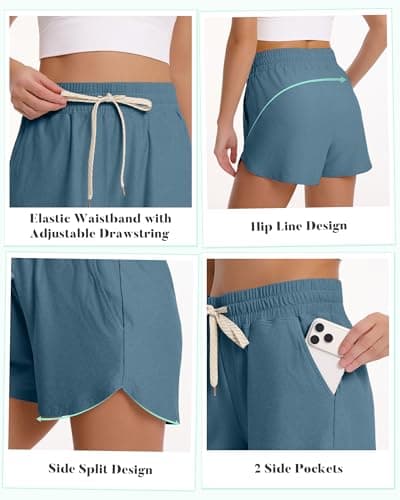 iceROSE Athletic Shorts for Women - High Waisted Black Running SweatShorts Summer Drawstring with Pockets for Workout Lounge view 5