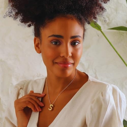 Punhem Bubble Gold Letter Necklace for Women 14k Gold Plated Balloon Initial Letter Pendant Necklace Pearl Custom Name Layered Choker Necklace Gold Jewelry view 6