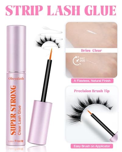 Strong Hold Strip Lash Glue Long Lasting, Waterproof Eyelash Glue for Sensitive Eyes, Latex-Free Quick Dry Clear Eyelash Glue, Precision Brush Tip for Beginner Friendly by Obeyalash (White 0.17oz) view 2