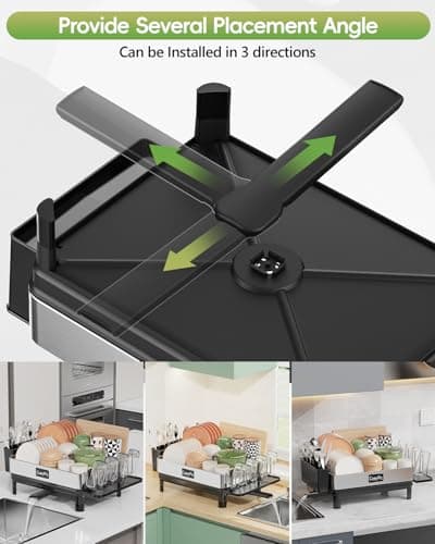 CosyPic Dish Racks, Thicker Premium 304 Stainless Steel Dish Drying Rack for Kitchen Counter, Automatic Drainage Spout, Dish Drainer & Drainboard Set with Utensil Holder and Cup Holder, Black view 6