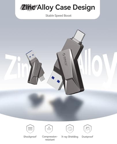 ORICO 64GB USB Flash Drive 150MB/S Metal Housing Swivel Design Support OTG Function 2 in 1 PenDrive for USB C and USB A Devices-CB05 Grey view 6