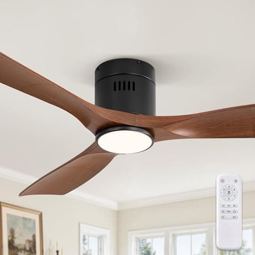 Fanbulous 52" Ceiling Fans with Lights and Remote Control,Modern Flush Mount Ceiling Fan with 3 CCT,Low Profile Ceiling Fans with 6-Speeds Reversible DC Motor for Patio Living Room Bedroom(Walnut) view 1
