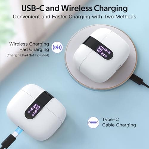 TAGRY Bluetooth Headphones True Wireless Earbuds 60H Playback LED Power Display Earphones with Wireless Charging Case IPX5 Waterproof in-Ear Ear buds with Mic for TV Smart Phone Laptop Computer Sports view 3