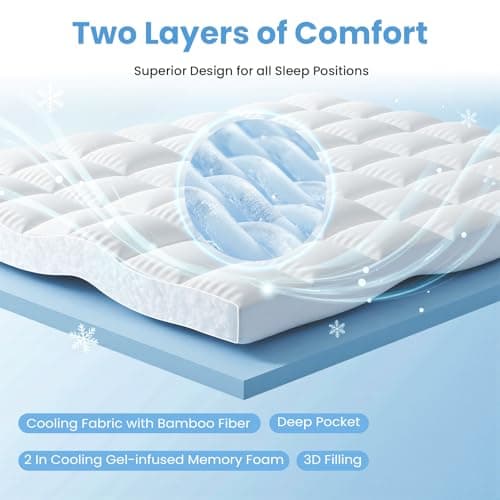 DUMOS Dual Layer 4 Inch Mattress Topper Full, Memory Foam Mattress Topper - 2 Inch Gel Memory Foam and 2 Inch Pillow Top Mattress Pad Cover for Back Pain, Thick Soft Topper with 8-16 Inch Deep Pocket view 2