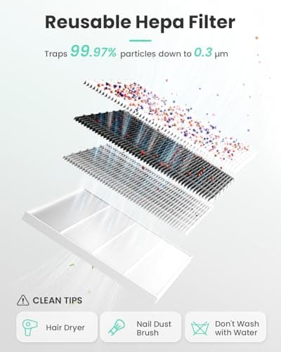 Nail Dust Collector-4000RPM Professional Nail Vacuum Dust Collector with Reusable Filter, 608Pa Nail Fan Dust Collector, Dual Voltage view 4