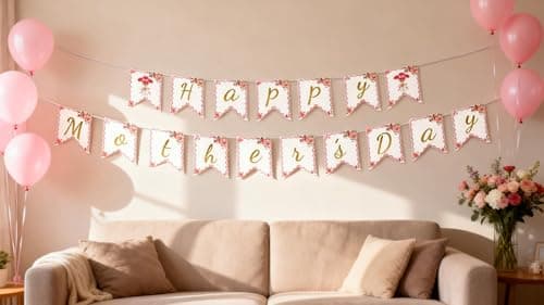 Happy Mother's Day Banner with Floral Design, Gold Glitter Letters, Party Decorations for Home, Porch, Office, Indoor Outdoor Wall Decor (Banner) view 6