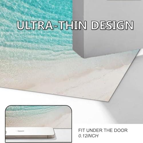 LYGLIGH Ultra Thin Bath Mat, Teal Bath Mat, 1/10 in Thin Bathroom Rugs Fit Under Door, Non-Slip Rubber Backing, Absorbent, Quick-Dry, Washable Funny Beach Decor for Shower and Tub, 35‘’X24'' view 3