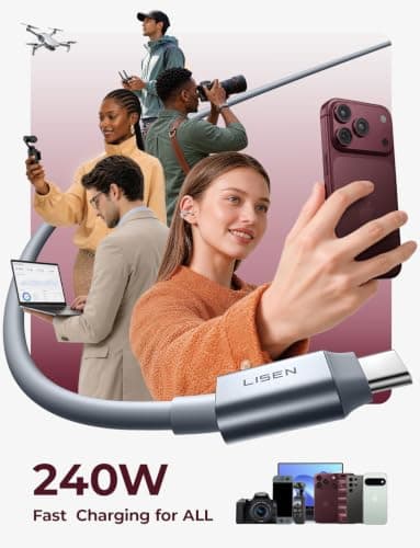 LISEN Tap 1 S Storage Cable, 240W C to C Cable Fast Charging (2 Pack 5FT) view 6