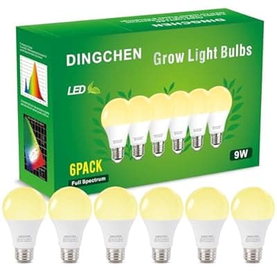 DingChen Grow Light Bulbs, A19 Full Spectrum Light Bulb, 9W Plant Grow Lights Bulbs (100W Equivalent), E26 Base, for Indoor Plants, Herbs, Flowers, Vegetables, 6 Pack