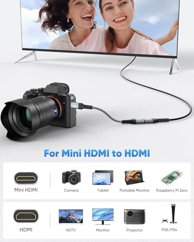 ZeniKon 8K Mini HDMI to HDMI Adapter Male to Female, Mini HDMI Adapter Support 8K@60Hz, 4K@120Hz, 48Gbps, 3D, Dynamic HDR Compatible with Portable Monitor, Tablet, Camera, Laptop, HDTV view 5