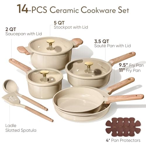CAROTE 14Pcs Pots and Pans Set Non stick, Ceramic Cookware Set, Non-toxic Kitchen Cooking Set, PFAS and PFOA Free view 2