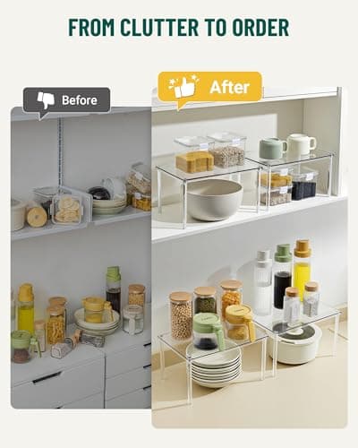 Bobomoment Acrylic Cabinet Organizer, Set of 4 Spice Rack Organizer for Cabinet, Desk Countertop Shelf Organizer, Pantry Kitchen Storage and Organization, Stackable Shelves House Essentials for Gift view 6