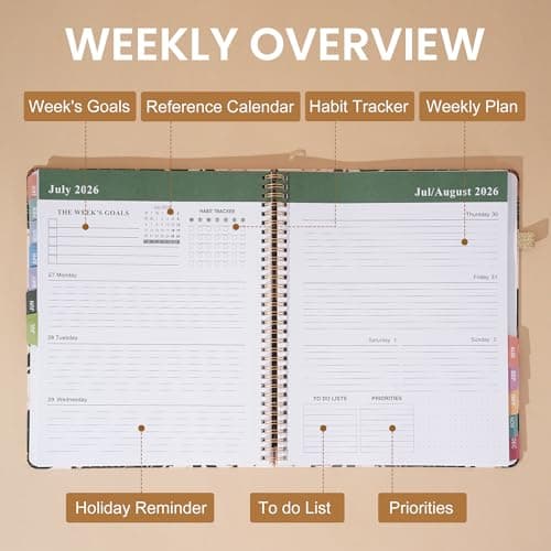 2026 Planner Weekly and Monthly Daily Calendar Planners 8.5 x 11, Jan 2026-Dec 2026, Hard Cover Large Yearly Agenda with Stickers & Tabs for Women Work Home- Green Floral view 5