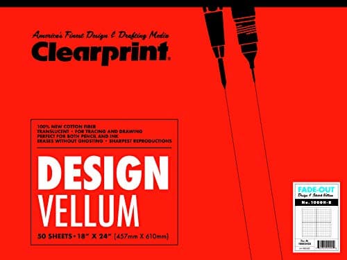 Clearprint 18" x 24" 1000H Design Vellum Pad with Printed Fade-Out 8x8 Grid, 16 lb., 100% Cotton, 50 Sheets, 1 Each