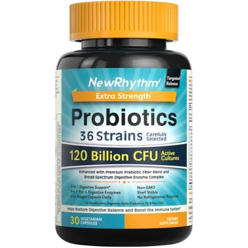 Probiotics 120 Billion CFU 36 Strains 3-in-1 with Prebiotics & Enzymes 30ct | NewRhythm Probioticos for Women & Men, Vegan Targeted Release Probiotic Supplement — image 1