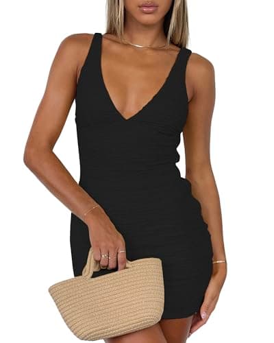ZREQV Women's Summer Dresses 2026 Sexy Deep V Neck Backless Going Out Vacation Party Club Short Bodycon Mini Dress — image 1