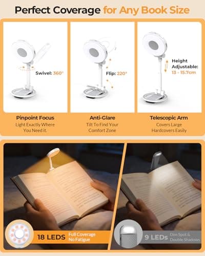 EastPin Book Light for Reading in Bed: Rechargeable 18 LED Clip on Reading Light with Timer & Memory Eye-Caring 3 Color Temperature Stepless Dimming Night Reading Lamp Gifts for Book Lovers Men Kids view 4